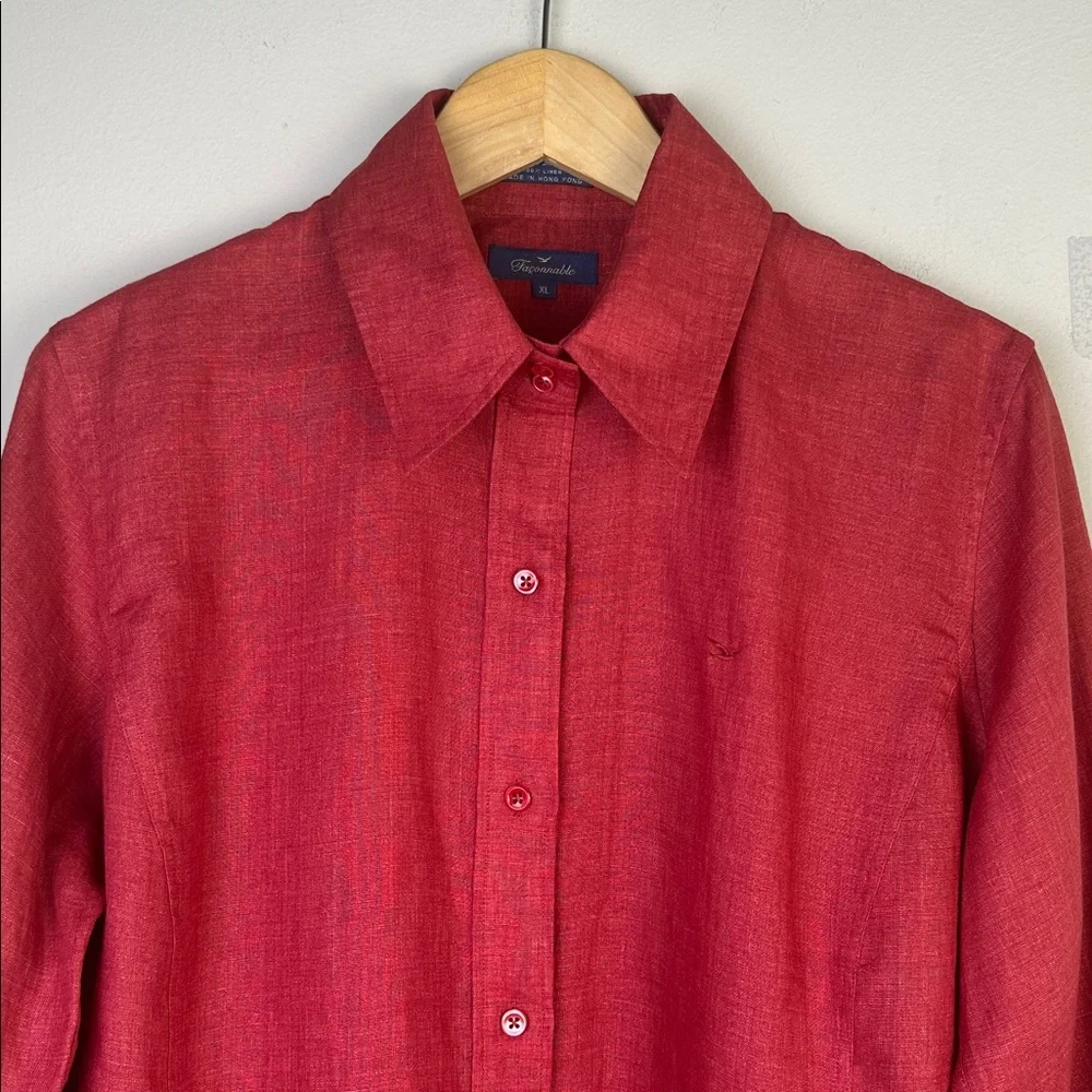 Faconnable !00% Linen Red Button Down Shirt Long Sleeve Collared Hong Kong XL - Picture 3 of 16